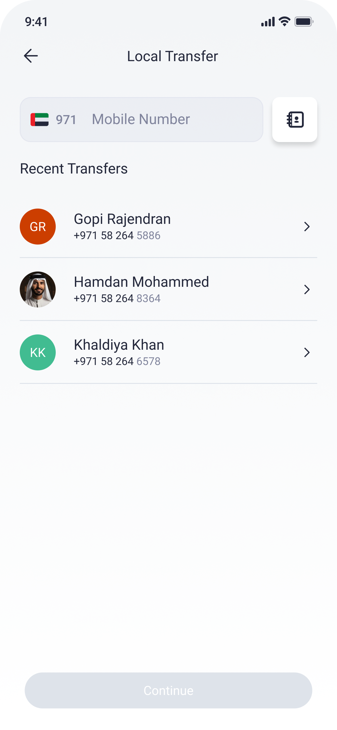 Local transfer recipient selection